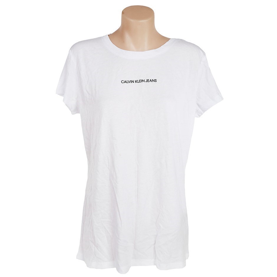 CALVIN KLEIN JEANS Women's Tee, Size L, Cotton/Modal, White. Buyers Note -
