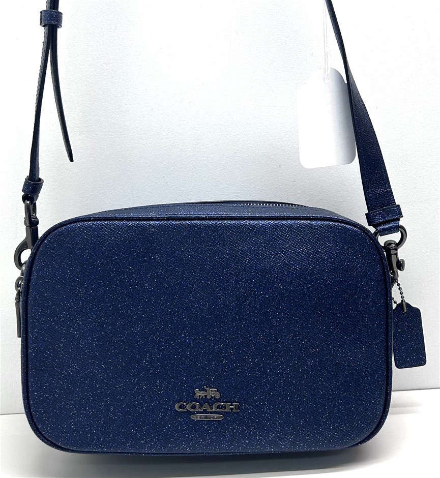 Coach Jes Navy Glitter Crossgrain Leather Crossbody Bag Auction (0039