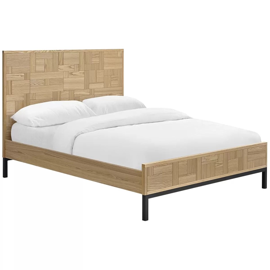 MORAN Vera Queen Bed Frame With King Bedhead, Natural Oak. NB