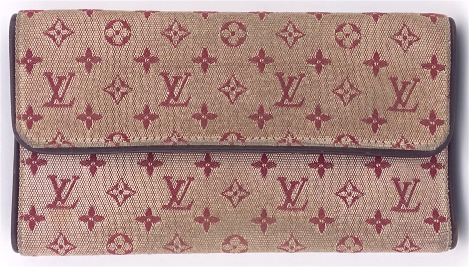 LOUIS VUITTON RED MINI LIN MONOGRAM CANVAS PORTE TRESOR WALLET Auction ...