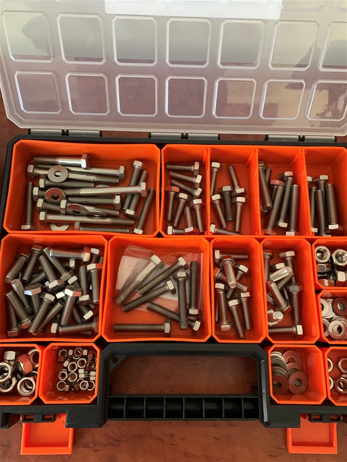 1x Carry Case Comprising Stainless Steel Various Size Bolts and Nuts