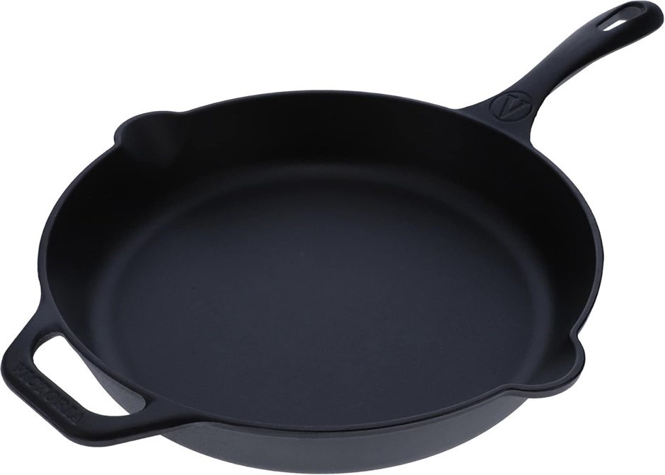VICTORIA Cast Iron 12" Skillet Fry Pan with Long Handle, Seasoned, Large, 1