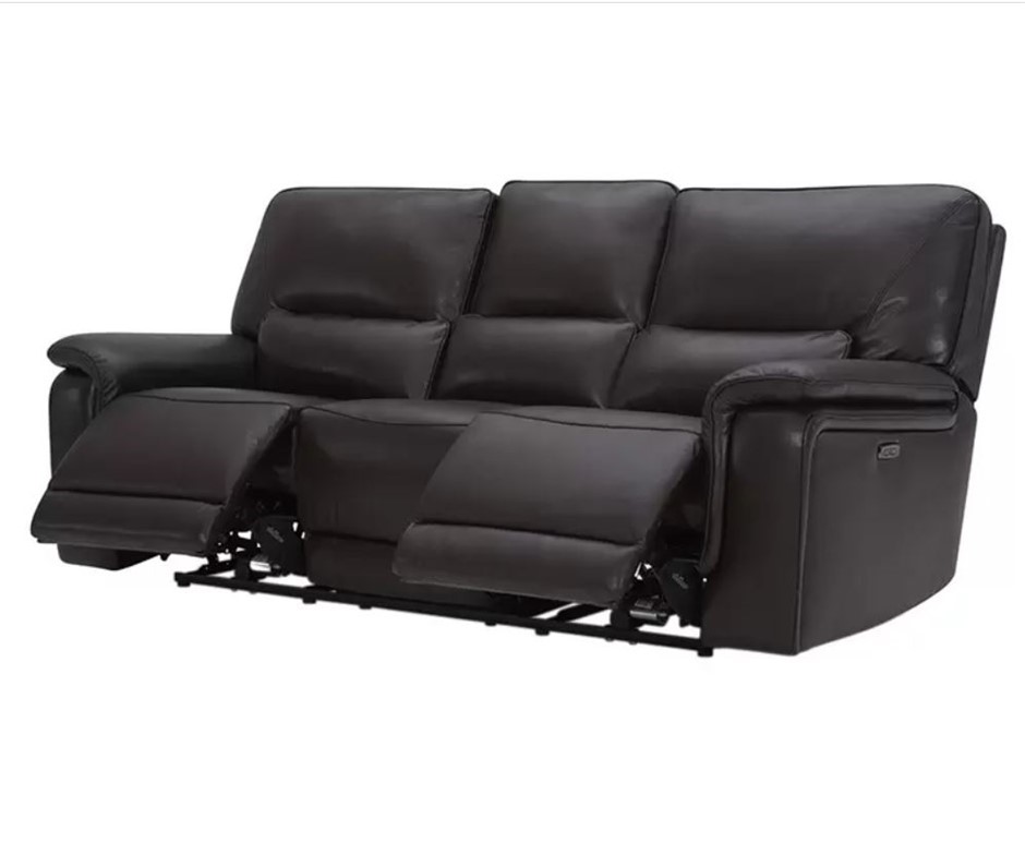 GILMAN CREEK Leather Power Reclining Sofa with Power Headrests, 3 Seater, D Auction