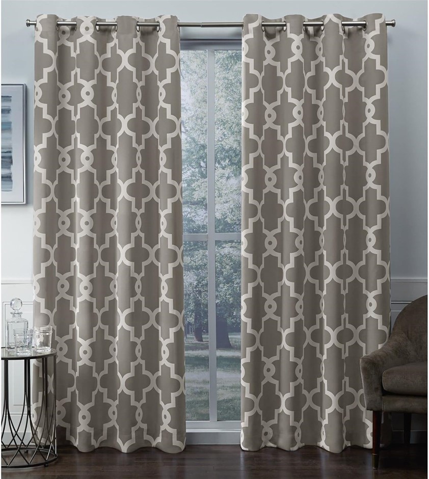 EXCLUSIVE HOME Ironwork Sateen Woven Room Darkening Blackout Grommet Top Cu