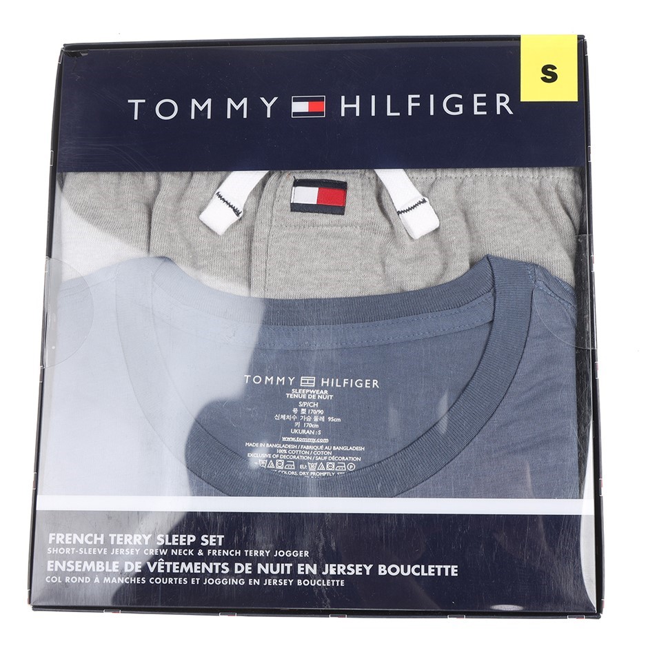 TOMMY HILFIGER Men's French Terry Sleep Set, Size S, Vintage Indigo & Grey