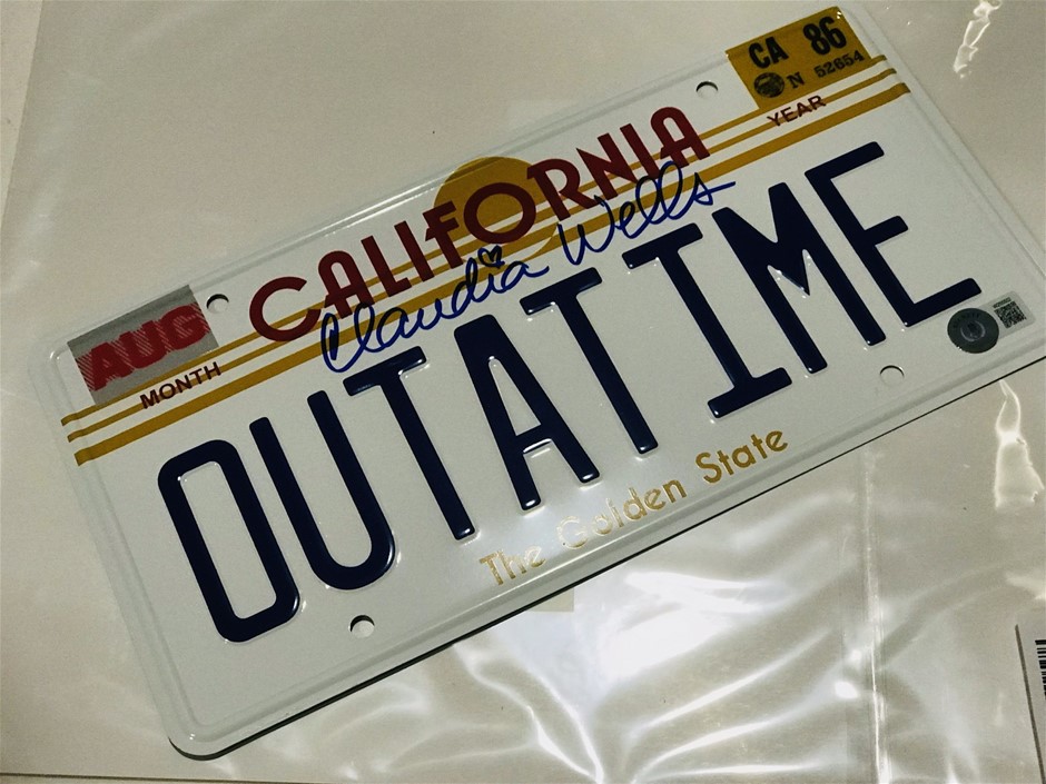 Signed Back to the future full size metal DeLorean number plate Auction
