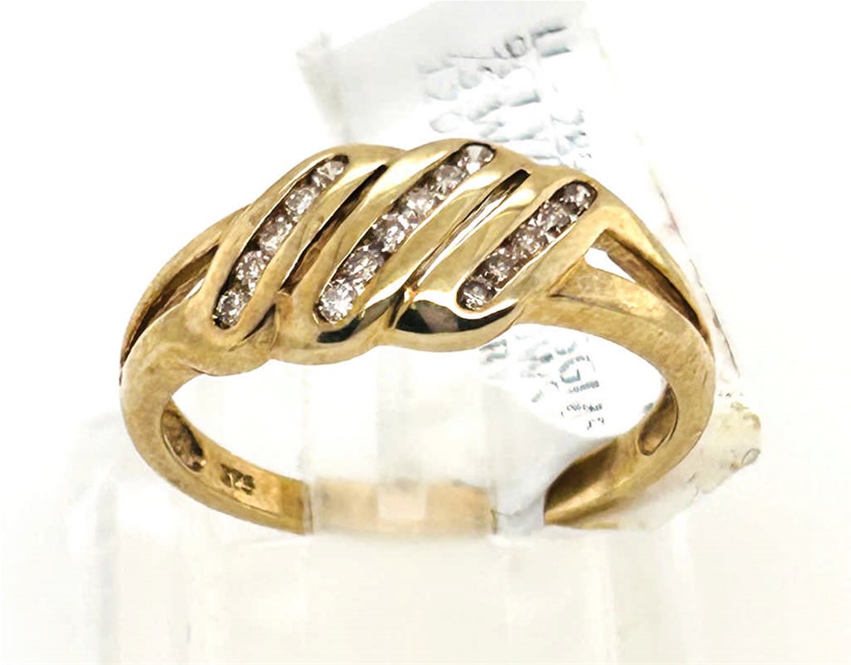 9ct Yellow Gold Crossover 0.11ct Diamond Ring Auction (0152-2558801 ...