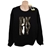 DKNY Women's Sequin Logo Fleece Sweatshirt, Size S, 60% Cotton, Black/Gold.