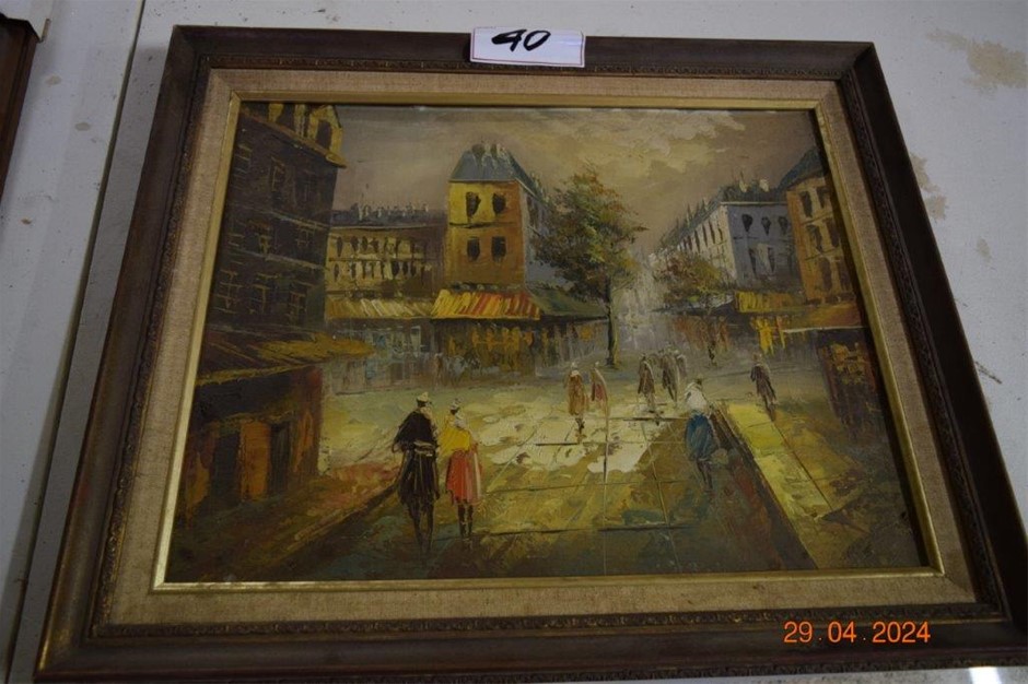 Reproduction Oil on Canvas Town Square Scene Auction (0040-9050587 ...