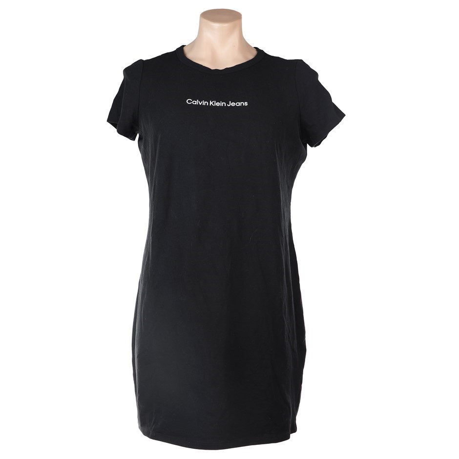 CALVIN KLEIN JEANS Women's T-Shirt Dress, Size L, 55% Pima Cotton, Black (B