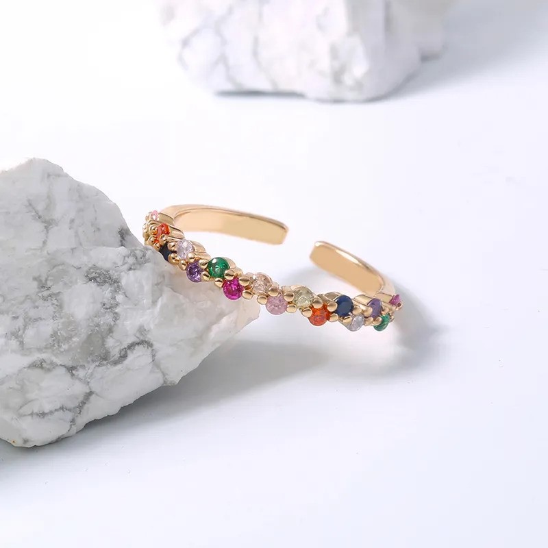 Elegant 18K Yellow Gold Plated Rainbow Simulated Diamond Adjustable Ring