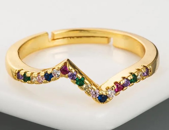 Elegant 18K Yellow Gold Plated Colourful and White CZ Adjustable Ring