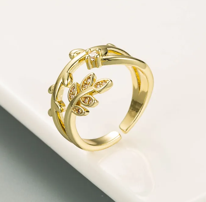 Elegant 18K Yellow Gold Plated White CZ Adjustable Ring
