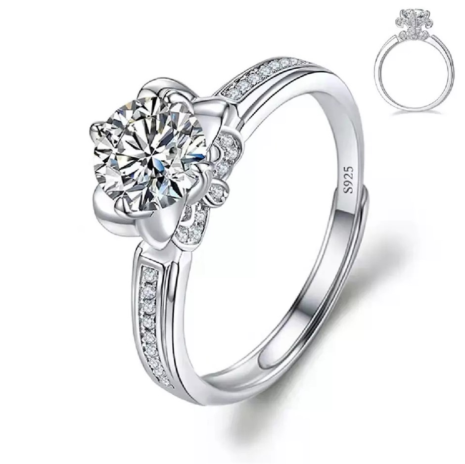 Elegant 18k White Gold Plated 1.00 Carat Round Simulated Diamond Ring