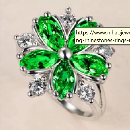 Elegant 18K White Gold plated Flower & Green White CZ Ring Size 7