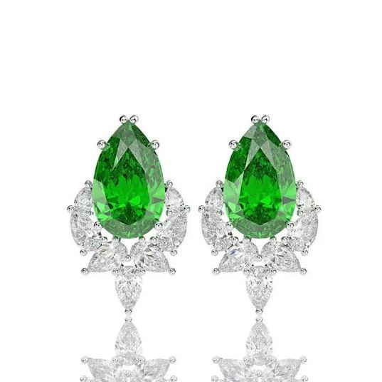Elegant 18K White Gold plated Emerald Simulants & White Cz