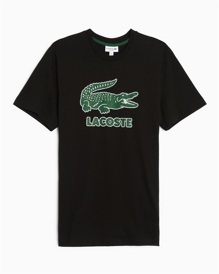 LACOSTE Men's Graphic Tee (Cracked Design), Size S, Cotton, Grey. Buyers N