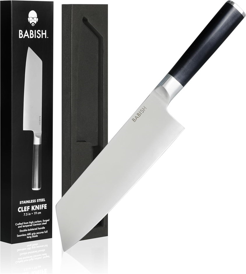BABISH High-Carbon 1.4116 German Steel Cutlery, 7.5" Clef (Cleaver + Chef)