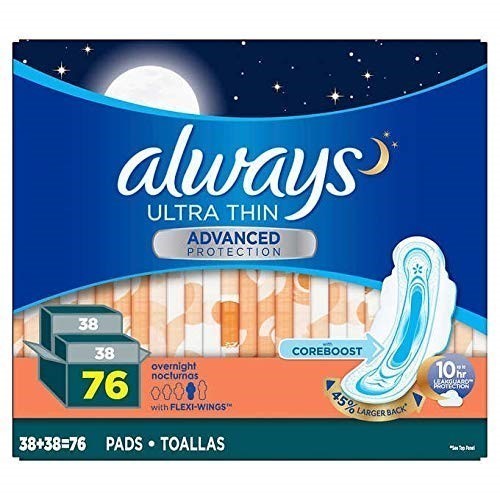 ALWAYS 76pk Ultra Thin Pads, Advanced Protection. N.B: damaged packaging &