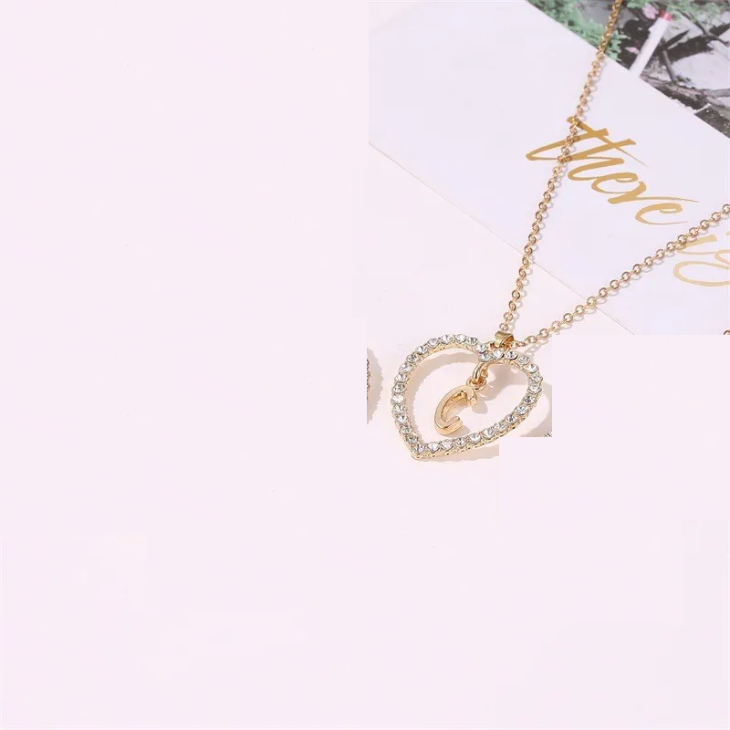 Elegant 18K Yellow Gold plated Letter C Heart &White CZ Necklace.