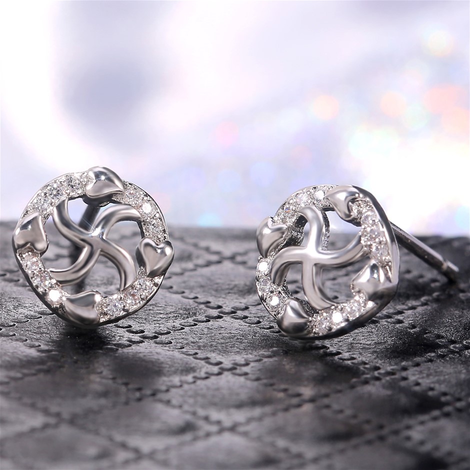 Elegant 18K White Gold plated Simulated Diamonds & White Cz Stud Earrings