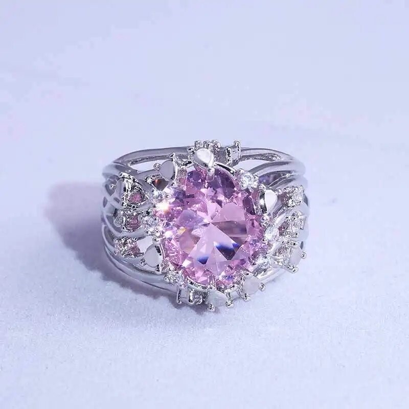 Elegant 18K White Gold plated Pink Diamonds Simulants & White Set Wedding
