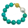 Single Row Barouque Pearl & Natural Green Turquiose Gemstone Bracelet