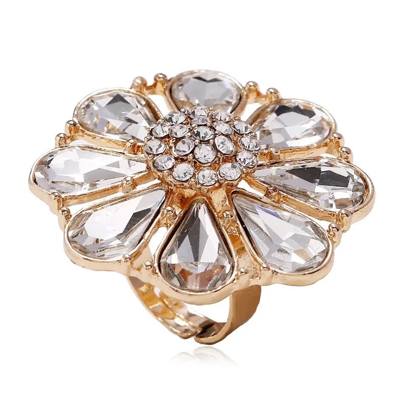 Elegant 18K Yellow Gold plated Flower White CZ Ring Adjustable