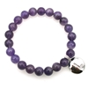 Natural Round Amethyst & Personalized Letter 'L'   with CZ Jewelry Bracelet