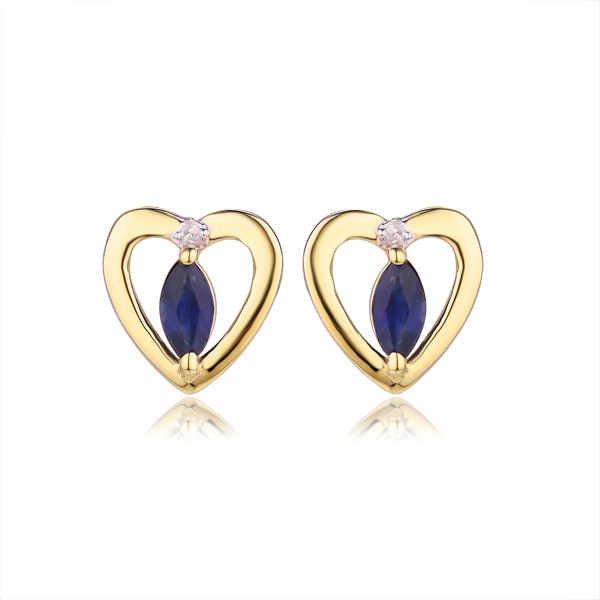 Genuine 9ct Yellow gold Luxury Diamond & Natural Sapphire Studs Earrings