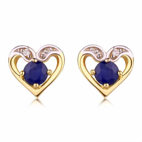 Genuine 9ct Yellow gold Luxury Diamond & Natural Sapphire Studs Earrings