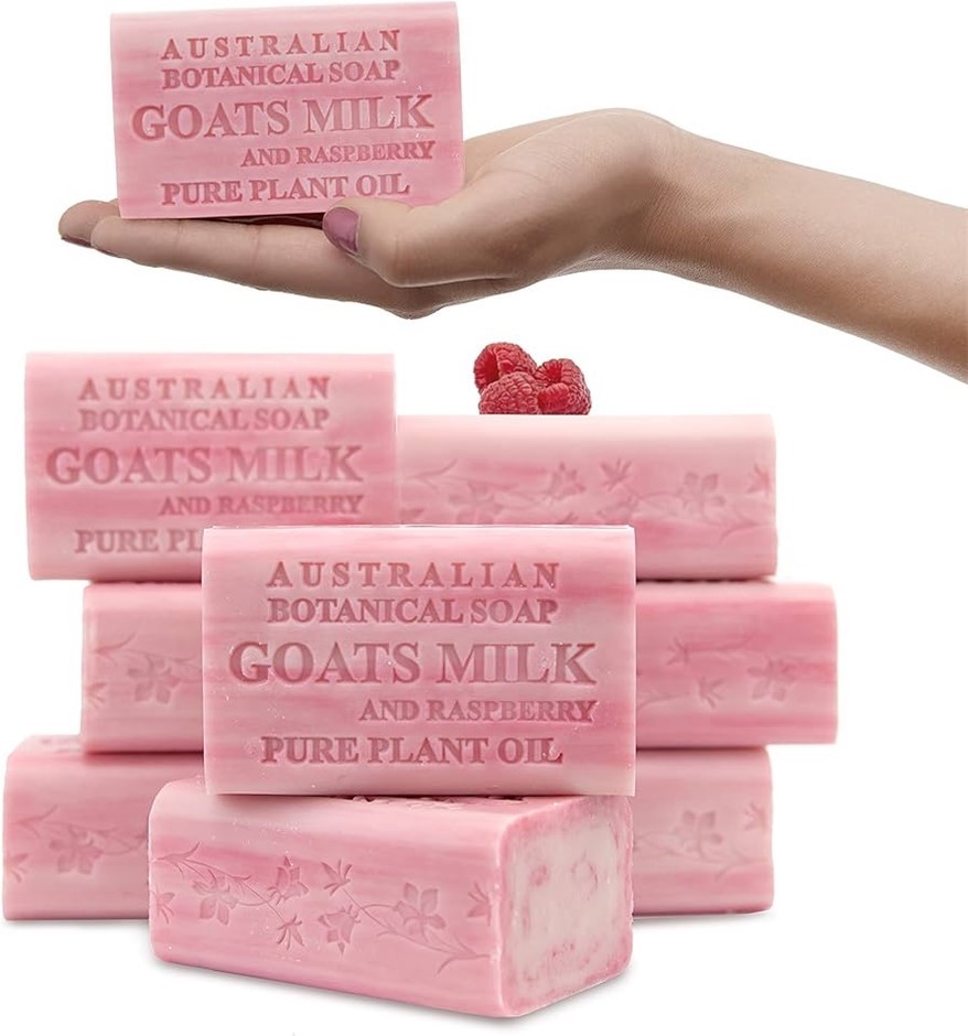 8 x BOTANICAL SOAP Goats Milk & Raspberry Soap Bars, 200g.