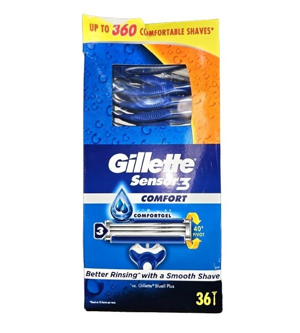 Pack of 36pc GILLETTE Sensor 3 Comfort Gel Men's Razors.