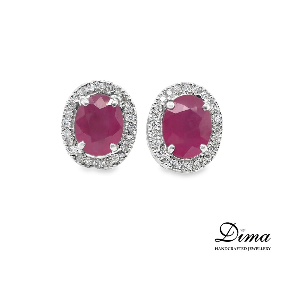 18ct white gold diamond and ruby stud earrings