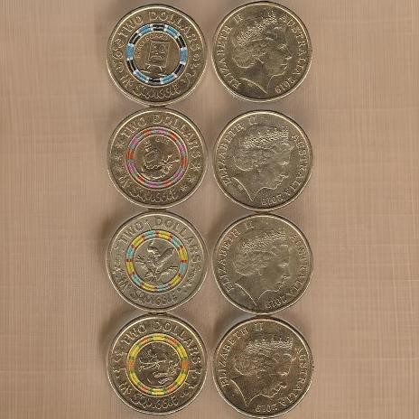 Australia 2019 $2 Coloured coins - Mr Squiggle set of 4 diff coins ...