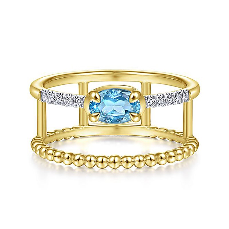 Elegant 18K Yelllow Gold plated Simulated Diamond and Blue Cz Ring Size 7