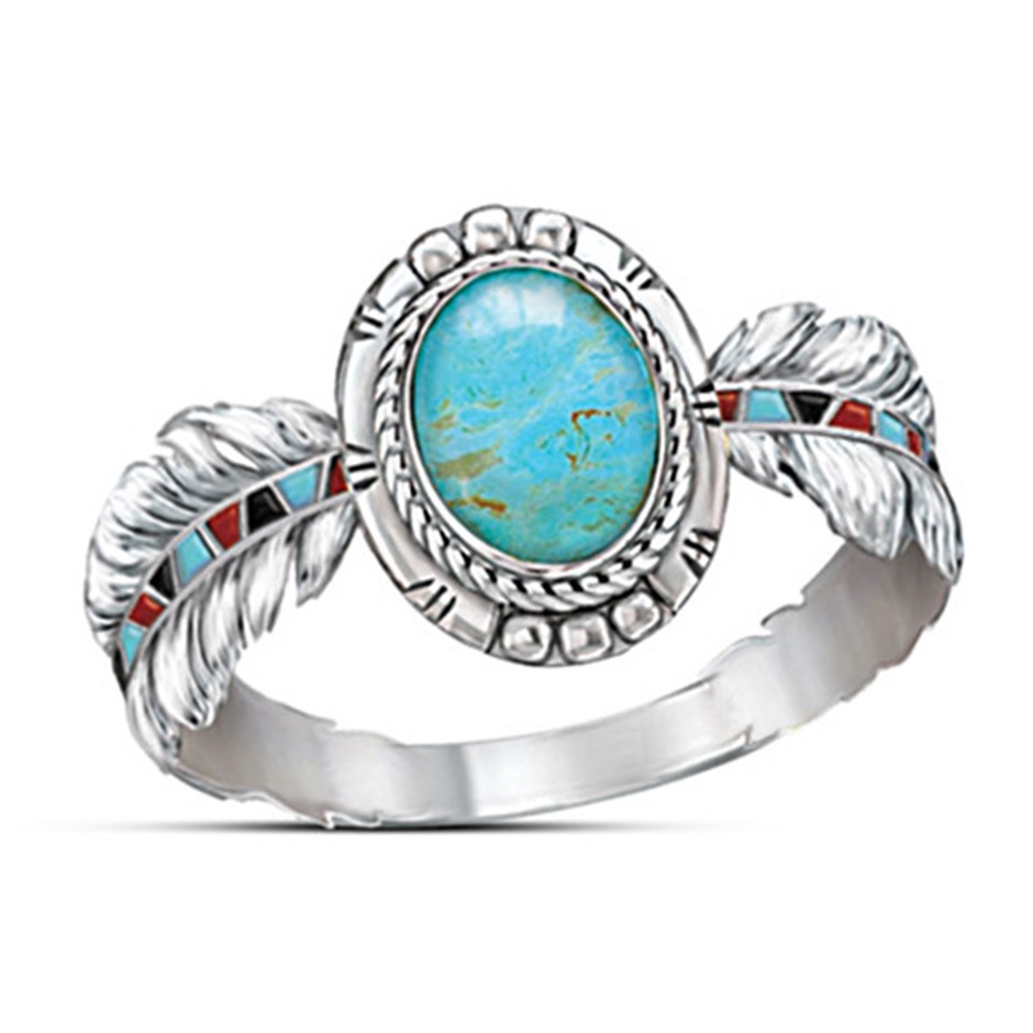 Elegant 18K White Gold plated Simulated turquoise Ring Size 7