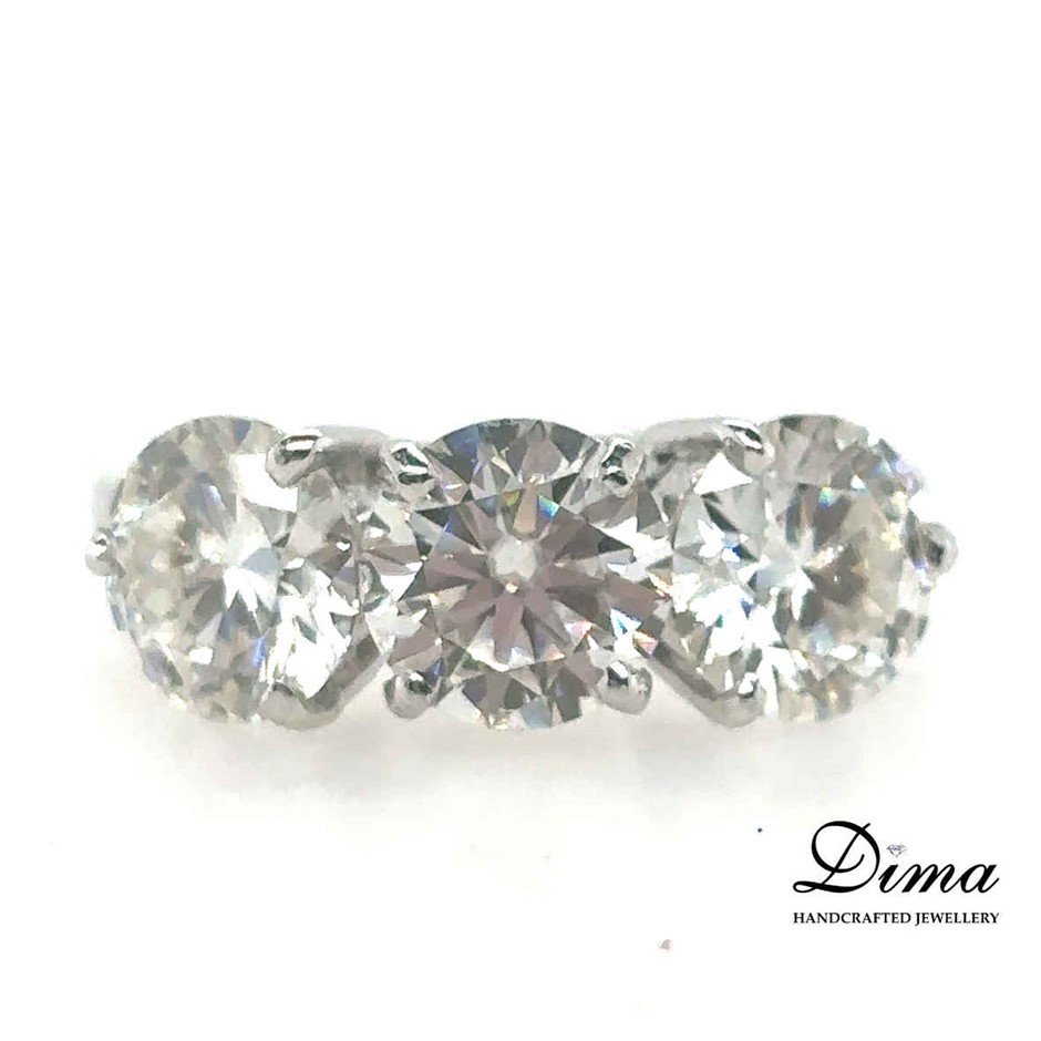 9ct White Gold Ring Moissanite Three Stones Round 2.94ct