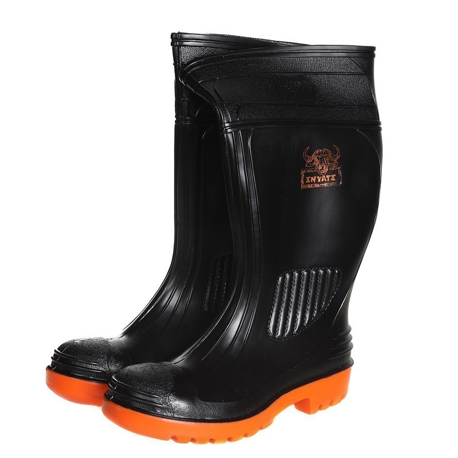 FRONTIER Mens Inyati Gumboot, Size 8, Black/Orange. Buyers Note - Discount
