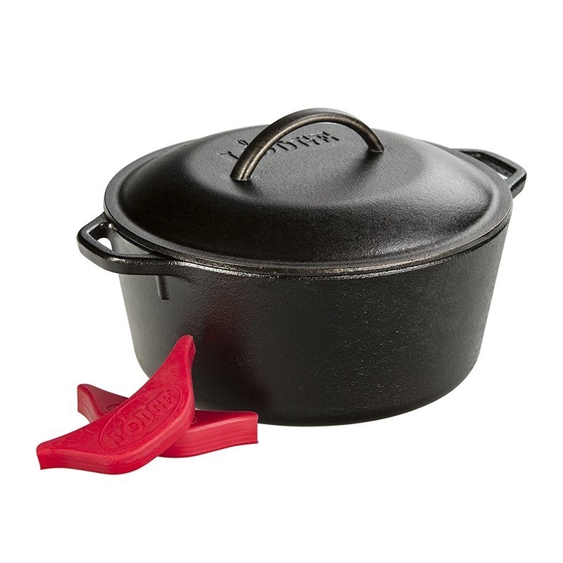 LODGE Cast Iron Dutch Oven with Handle Holders, 4.7 L, Coluor: Black/Red.