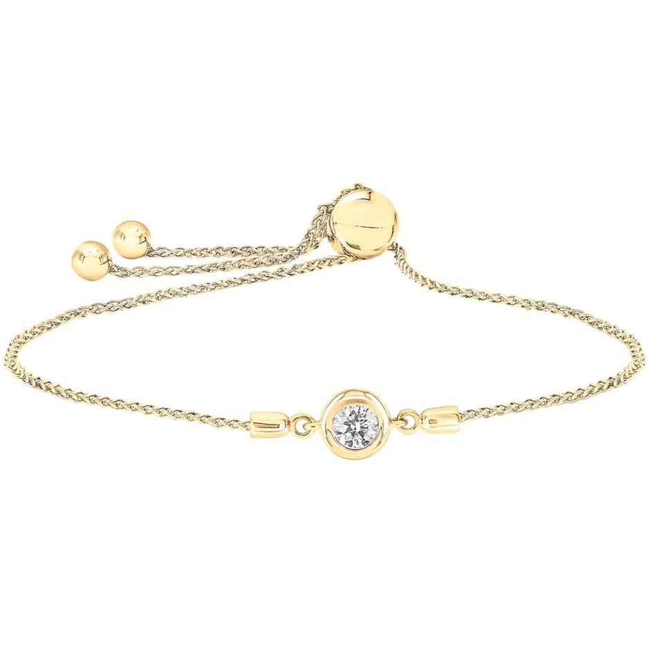 18kt Yellow Gold & 0.23ctw Diamond Bolo Bracelet, Set w/ One Round Brillian