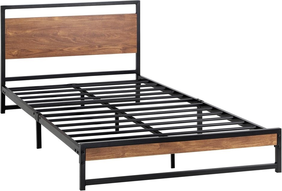 OIKITURE King Single Bed Frame with MDF Board and Metal Tube Bed Base Home