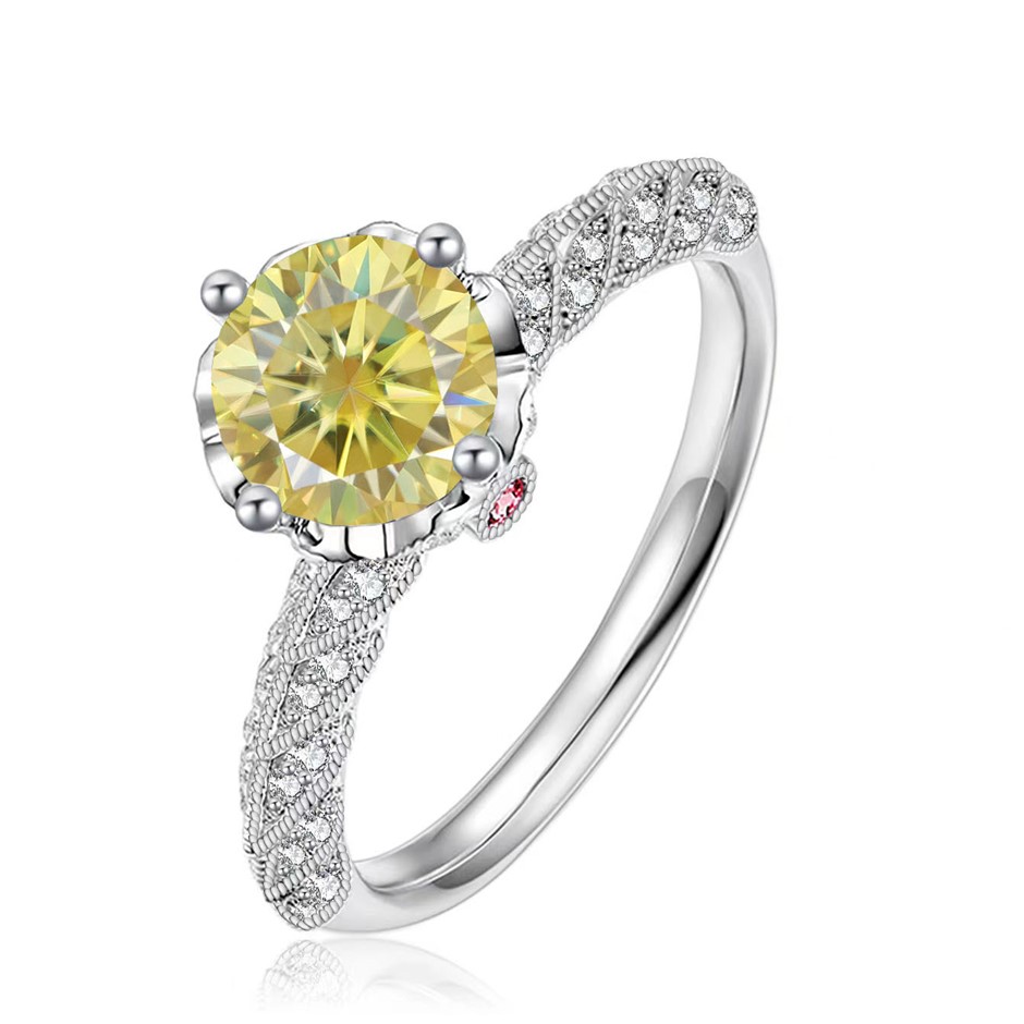 Real Gold Vermeil-GRA-certified 1.00-Carat VVS1 Yellow Moissanite Ring