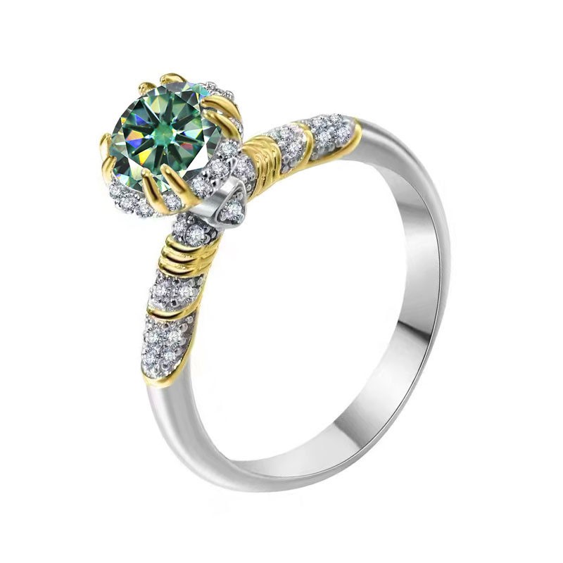 Real Gold Vermeil-GRA-certified 1.00-Carat VVS1 Green Moissanite Ring