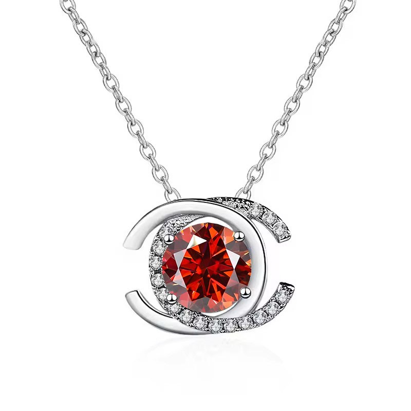 Real Gold Vermeil-GRA-certified 1.00  Carat VVS1 Red Moissanite Necklace