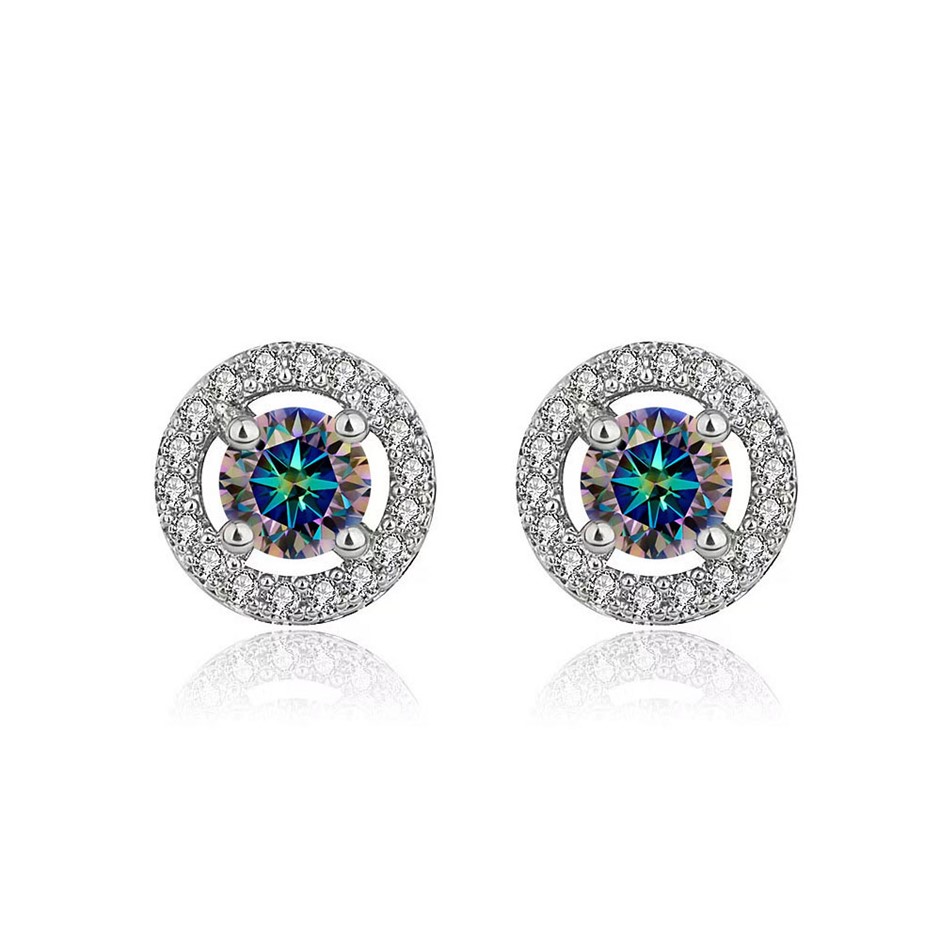 Real Gold Vermeil-GRA-certified 1.00-Ct VVS1 Blue-Green Moissanite Earrings