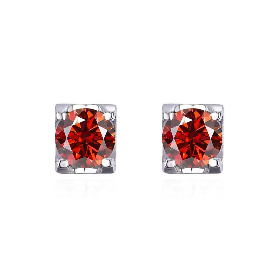 Real Gold Vermeil-GRA-certified 1.00-Carat VVS1 Red Moissanite Earrings