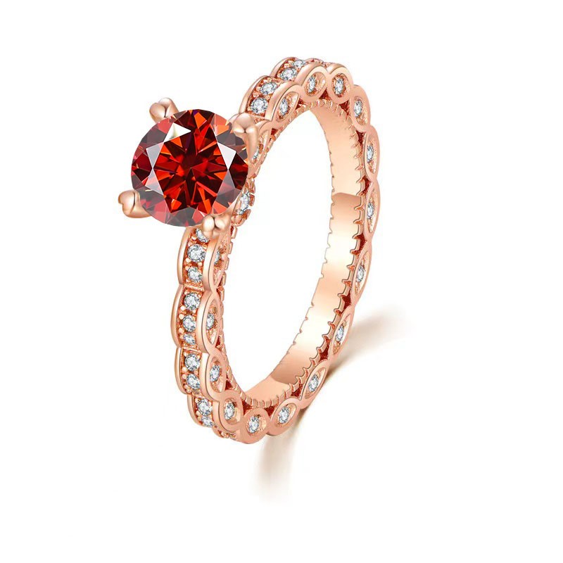 GRA-certified 1.00-Carat Red Moissanite Ring Size 7