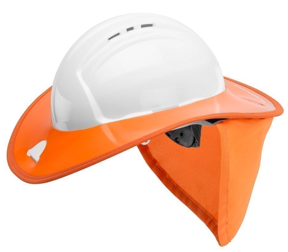 50 x SNAP BRIM Rigid Hard Hat Sunshades with Cotton Drill Neck Flap, Orange