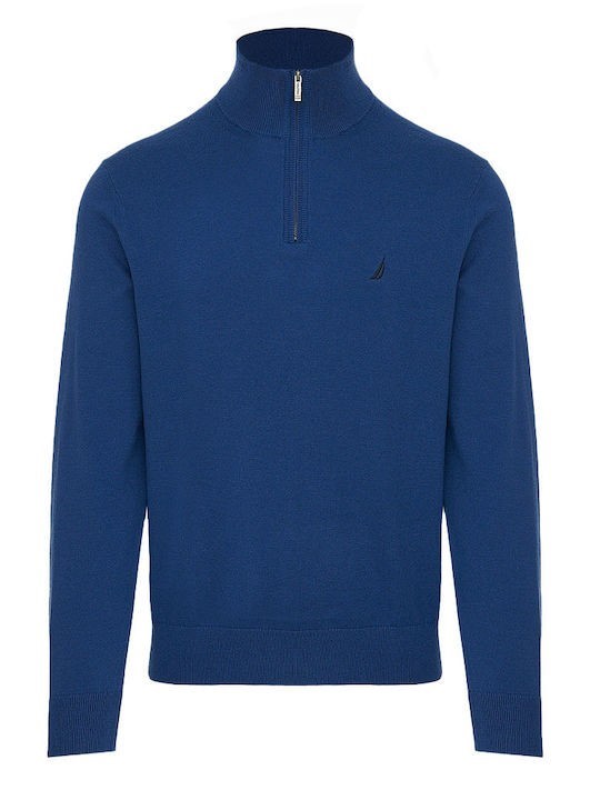 NAUTICA Men's Quarter Zip Sweater, Size 2XL, 100% Cotton, Blue Limoges (41C